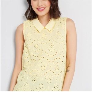 Modcloth Eyelet in the Sun Collared Sleeveless Top Yellow Size XL 100% Cotton
